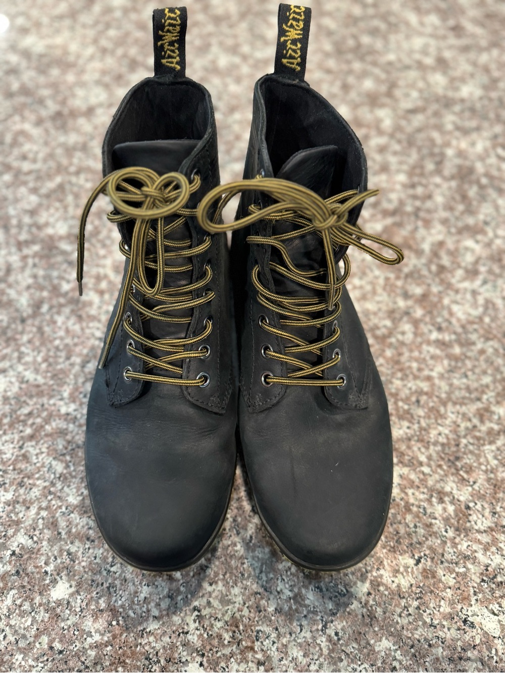 Dr. Martens Black Leather Lace-Up Boots with Brass Laces